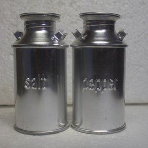 Vintage Fairgrove Anodized Aluminum Dairy Farm Can Salt and Pepper Shakers